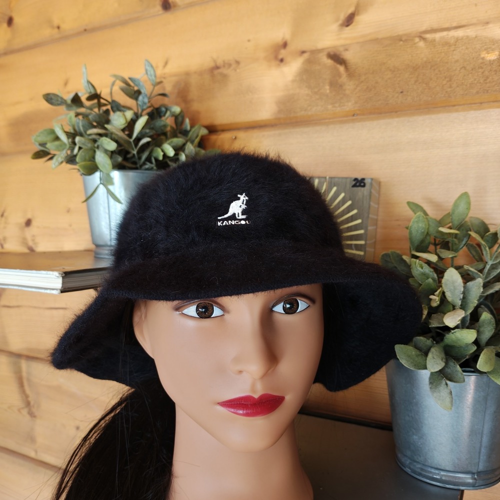 Kangol Furgora Casual Bucket Hat Black Fuzzy Angora Rabbit Blend Streetwear Y2K